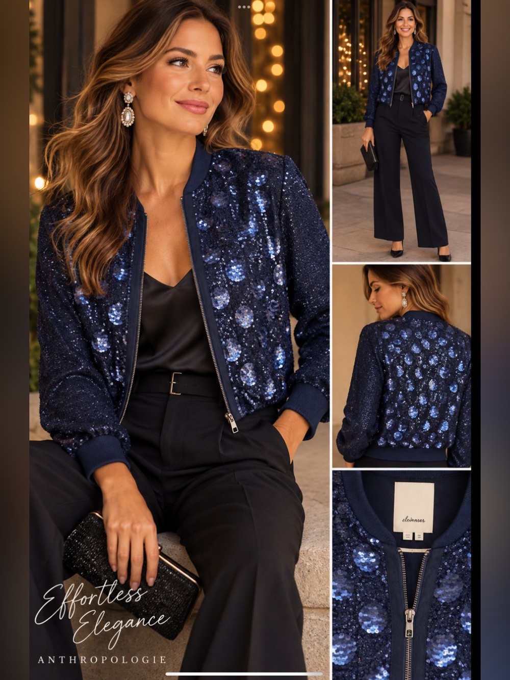 NWT‎ ANTHROPOLOGIE Elevenses Sequin Sky Bomber Jacket Zipper Blue SM Y2K chic